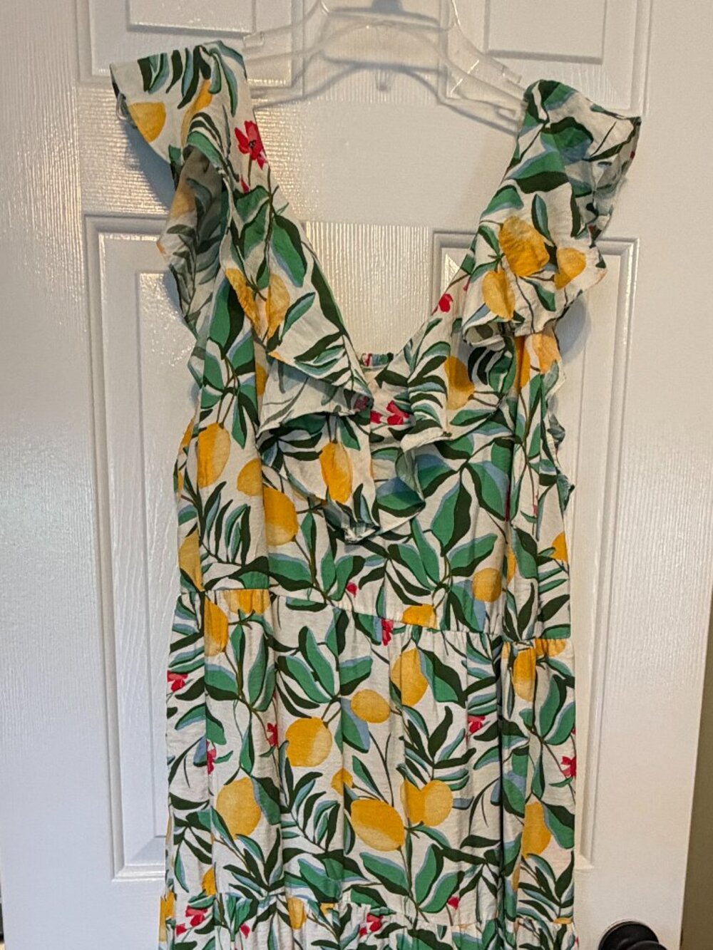AVA & VIV Ruffled Tiered Maxi Sundress 1X Lemon Floral Boho Coastal